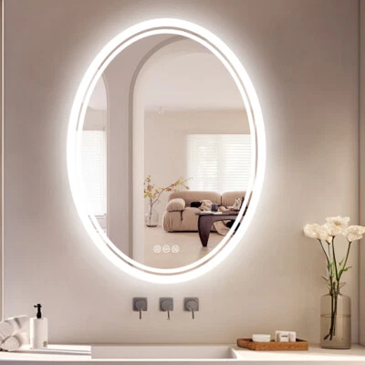 LUVODI 500x700MM Oval LED Bathroom Mirror Illuminated Dual Dimmable Light Anti-fog Pad