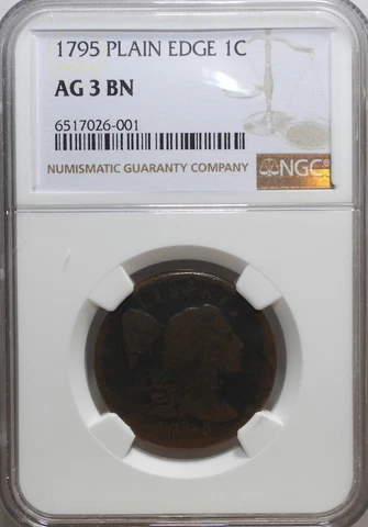 1975 Plain Edge Large Cent, 1c, NGC AG3, nice rarity! Cover