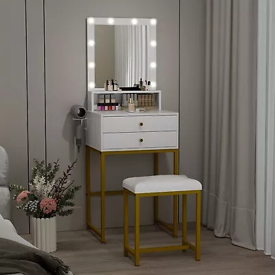 Vanity Set Makeup Dressing Table with Stool 10 LED Lights Mirror Dresser Desk - Image 1 of 4