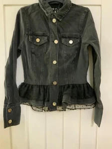 River Island Washed Black Peplum Denim Jacket ,Size 6, NWOT - Picture 1 of 4
