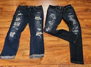 American Eagle Lot Stretch Jegging Crop Dark  Jeans Distressed Womens 2 Short - Picture 1 of 11