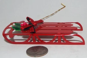 This is a Very Nice Metal Christmas Tree Decoration Big 3 Slat Sled in Red - Picture 1 of 3