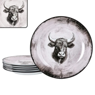 Toro 6x Speiseteller Ø26,5cm Porzellan Platte groß Essteller Kuh rosa Landhaus - Bild 1 von 4