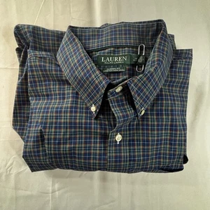 18 34/35 Lauren Ralph Lauren Blue Plaid Shirt Long Sleeve Non Iron Stretch - Picture 1 of 14