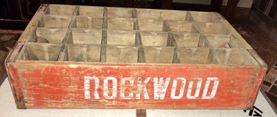  Caja de madera de soda Rockwood vintage caja de refrescos dividida roja blanca  Foto 1 de 4