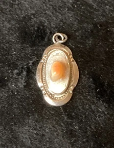 Vintage Sterling Silver Pendant With Orange Abalone Stone - Oval 0.625"x0.875" - Picture 1 of 5