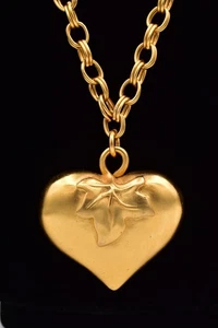 Givenchy Vintage Strawberry Heart Necklace Chunky Brushed Gold Runway 80s BinBJ - Picture 1 of 12