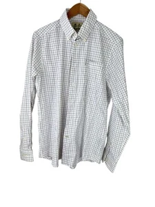 Barbour Shirt Mens Small Button Up White Check Blue Purple Preppy Casual Adult - Picture 1 of 17