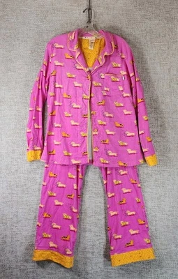 Munki Munki Pink Dachshund Flannel Pajama Set Womens *M-L Button Top EUC - Image 1 of 4