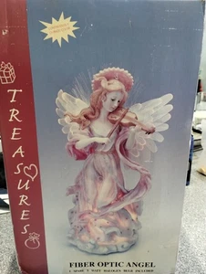 Ángel grande vintage de fibra óptica iluminado con resina de violín decoración navideña de 15" pulgadas - Imagen 1 de 18