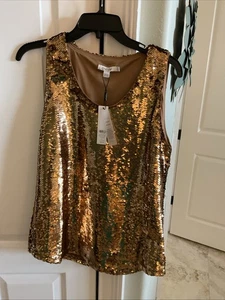 NEU MIT ETIKETT CHICOS PAILLETTEN ÄRMELLOS PARTY TANK BRÜNIERT GOLD GRÖSSE 0 (US) - Bild 1 von 7