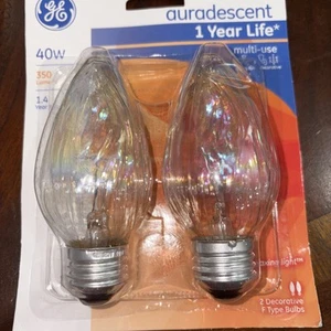 GE F15 40 Watt 40W Auradescent Chandelier Candelabra Bulbs Flame Clear 2 Pack - Picture 1 of 7
