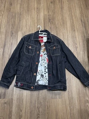 Chaqueta de mezclilla cosida roja deslumbrada King Of Hearts premium rara de colección talla L Foto 1 de 4