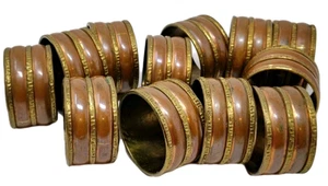 Vintage Set 12 Kupfer Messing Metall Serviettenringe Halter griechischer Schlüssel zweifarbig Patina - Bild 1 von 11