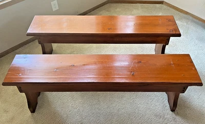 Vintage Farmhouse Solid Wood Benches - Set of 2 - Image 1 of 4