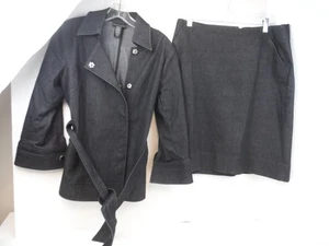 Apostrophe Stretch Women's Black Denim 2 Piece Pencil Skirt Suit - Size 8 - Picture 1 of 11