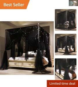 Eleganter schwarzer Prinzessinnenbetthimmel mit Doppelbett - 4 Öffnungen für gemütliches Schlafen - Bild 1 von 9