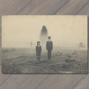 Art Print Foggy Field Ghost Woman Creepy Children Distant Horse Weird Haunting M - Picture 1 of 1
