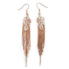 9cm Long Leaf Long Fringe Use Austria Crystal 18K Rose Gold-Plated Earrings