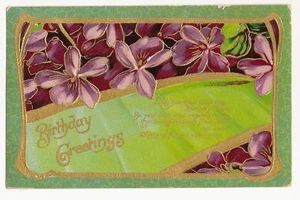 Purple Violet Violets Gold Border Birthday Flower Postcard - Picture 1 of 1