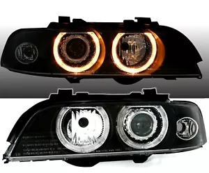 Angel Eyes Scheinwerfer Set für 5er BMW E39 95-00 H7 Halogen Schwarz Klarglas V1 - Bild 1 von 5