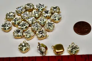 VINTAGE 4 BRILLIANT CRYSTAL GLASS octagon/square RHINESTONES SET IN BRASS 10mm - Picture 1 of 1