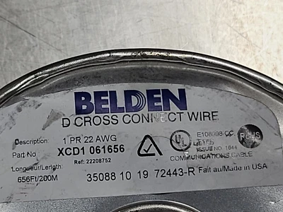 Belden XCD1 22/1P U/UTP D Cross Connect Wire Cable Red/Black /656ft - Image 1 of 3