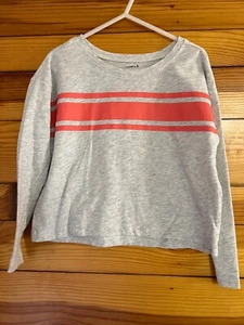 Crazy 8 Gray with Coral Stripe Shirt Girls Long Sleeve Top Size S 5-6 - Picture 1 of 1