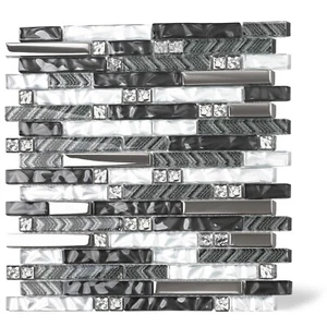 5 fogli piastrella backsplash per cucina, piastrella mosaico vetro argento nero ad incastro - Foto 1 di 10