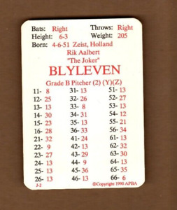 APBA Baseball Game Card of Bert Blyleven, Minnesota Twins, in Excellent Cond
