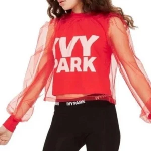 Ivy Park Top Womens Size Medium Red Festival Tulle Crop Front Logo Long Sleeve - Picture 1 of 13