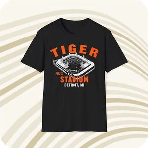 Throwbackmax Tiger Stadium 1912 Classic Cut Baseball T-Shirt - Detroit Tigers - Picture 1 of 6