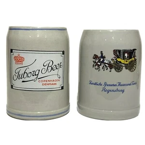 2 Vintage Beer Stein Mugs Regensberg Germany & Tuborg Beer Copenhagen Den 0.5L - Picture 1 of 11