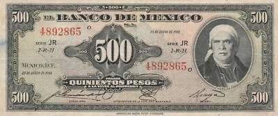 Mexico: $ 500 Pesos Morelos Nov 8, 1961 El Banco de Mexico. - Image 1 of 2