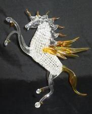 9" Tall Spun Glass Rearing Pegasus Horse Figurine w/ Blown Glass Orange Wings