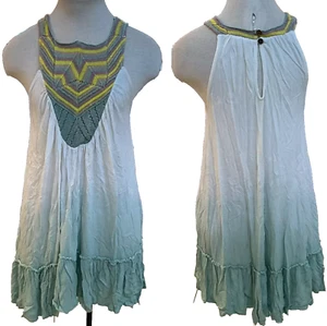 Free People WHITE & GREEN PULLOVER MINI DRESS SZ L - Picture 1 of 8