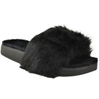 Womens Ladies Furry Slides Fluffy Sandals Summer Slides Comfy Slippers Mule Size