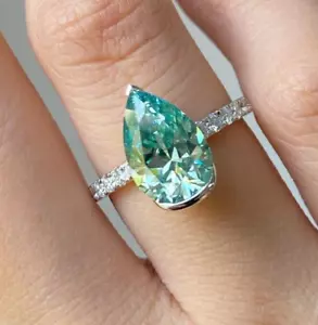Blue Pear Cut Moissanite Pave Setting Engagement Ring 925 Sterling Silver Gift - Picture 1 of 9