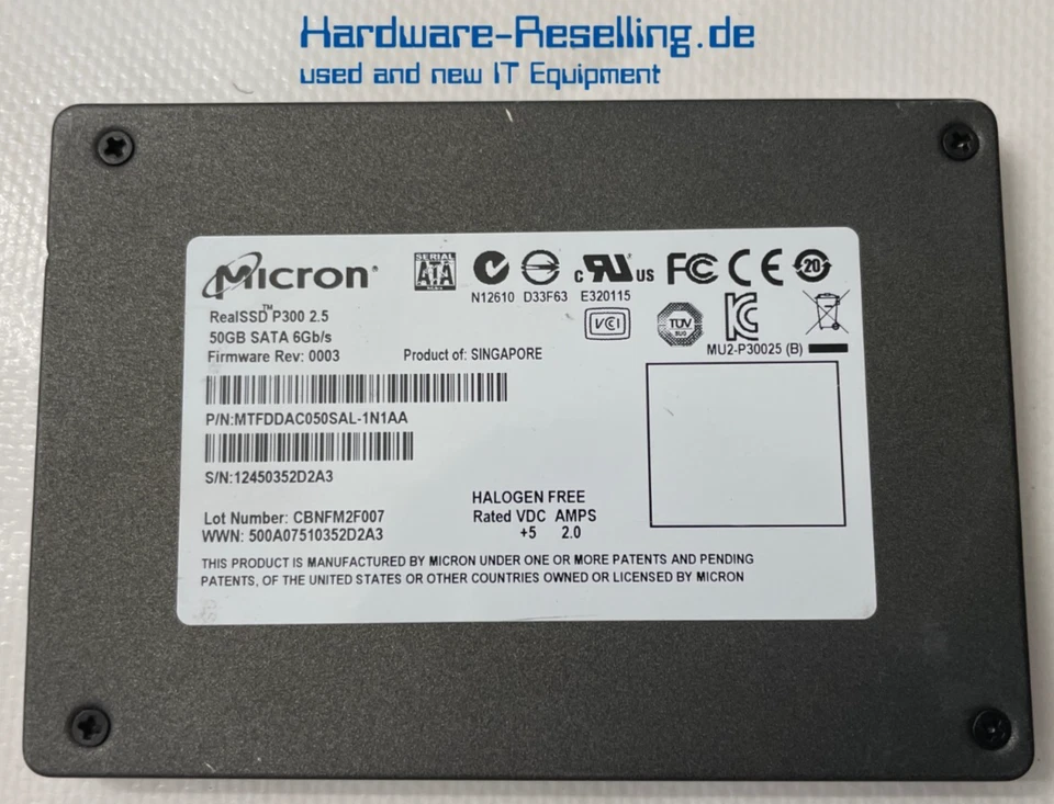 Micron RealSSD P300 50GB 2,5" SATA III 6G SLC NAND MTFDDAC050SAL-1N1AA - Bild 1 von 1