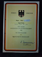 Ehren-Urkunde Bundeswehr Stab der 5 Panzer Division Sportwettkampf Major v. 1975