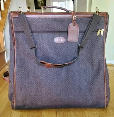 Vtg FRENCH LUGGAGE CO Deluxe Garment Folding Hang-Up Bag - Brown Herringbone  - Image 1 of 4
