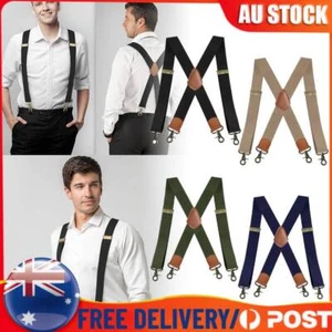 Heavy Duty Men Trousers Wide Braces with 4 Strong Clips X Style Suspenders Belts - Picture 1 of 17
