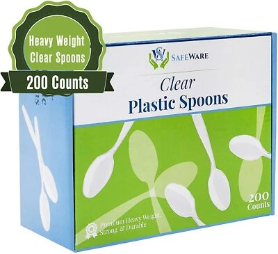 200 cucharas de plástico transparente, resistente, utensilios desechables cubiertos para fiesta,  Foto 1 de 4