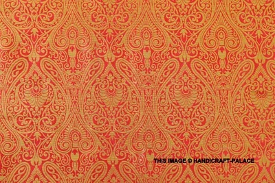Ornamental Paisley Gold Metallic Print Indian Banarasi Brocade Fabric By 3 Meter - Image 1 of 3