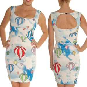 AIR BALLOONS SCUBA WIGGLE BODYCON PENCIL DRESS SIZE 14 ROCKABILLY VINTAGE - Picture 1 of 2