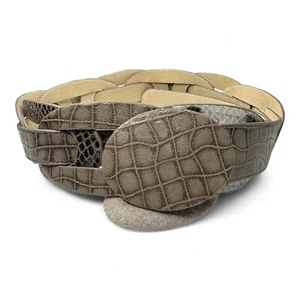 Chicos Snakeskin Belt Womens Size M Adjustable Tan Loops Gray Tone Oval Buckle - Picture 1 of 7