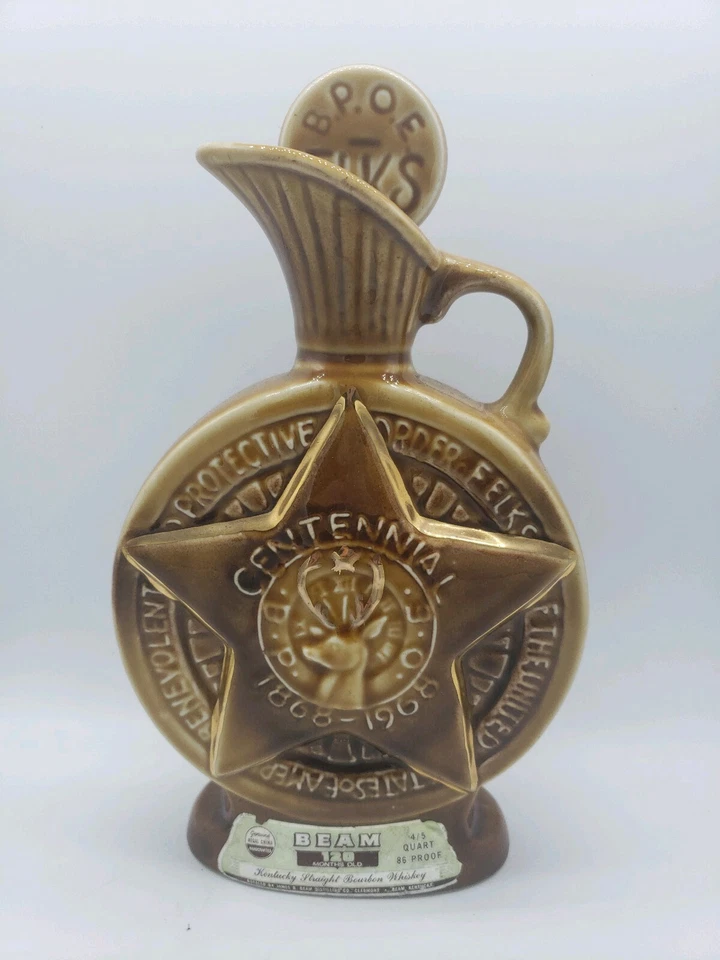 Vintage Jim Beam Decanter Liquor Bottle BPOE Elks Centennial 1868 -1968 Empty - Image 1 of 4