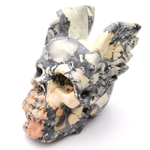 Skull 125mm Maligano Jasper, Wings, Gemstone, Hand made, Crystal, Reiki - Picture 1 of 4
