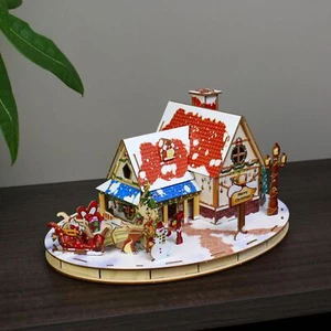 Kit de modelo de montaje de juguete rompecabezas casa cabaña cabaña cabaña de Navidad con LED - Imagen 1 de 11