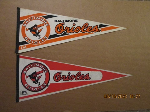MLB Baltimore Orioles Vintage Circa 1980's Lot of 2 Team Logo Baseball Pennants Cover